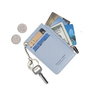 Petit portefeuille pour femme, &eacute;tui &agrave; cartes fin en cuir avec porte-monnaie et porte-cl&eacute;s. - Neuf