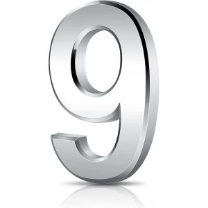 Numéro de maison moderne brossé 50 x 35 x 6 mm, numéro de rue, plaque de numéro de maison et numéro de boîte aux lettres pour maison, appartement, hôtel, porte, argent (numéro 9 zéro) - Neuf