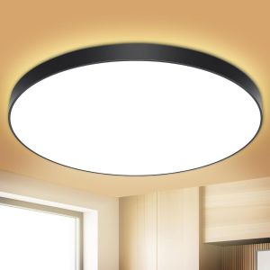 Kal-Ouila Plafonnier Led, Luminaire Plafonnier 24w 2000lm 3000k Plafonnier Salle De Bain Ip44 Plafonnier Chambre Ø28 Cm Applicable À Salle De Bain, Chambre, Cuisine, Salon, Balcon(Black) - Neuf