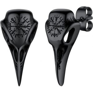 Kal-Boucles D'oreilles Homme Viking Crâne De Corbeau, Clous D`Oreille Clou Et Puces Vikings Nordique Acier Inoxydable/Or/Noir,Bijoux Gothique Biker - Neuf