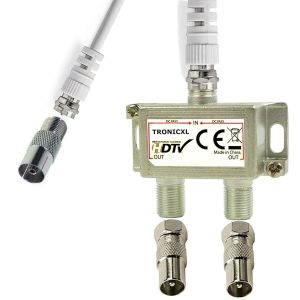 LETNERNY-2 Voies Intérieur Tv Antenne Splitter Répartiteur D'Antenne Iec Avec Câble Et Adaptateurs Coaxiaux Pour Tnt Sat Télévision Par Dvb-T2 Dvb-C Dvb-S Unicable Large Bande 1 Entrée 2 Sortie - Neuf