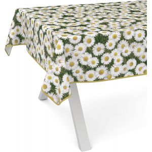SJZG-Nappe En Toile Cir&eacute;e Lavable, Pour Table De Jardin, De Forme Ronde, Ovale Ou Rectangulaire, 180 X 140 Cm, Avec Ourlet (Bord&eacute;), Camomille - Neuf