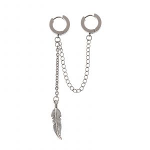 Mode Double Longue Cha&icirc;ne Feuille Boucles D'oreilles Pour Pendentif Plume De Titane Dangle Earr - Neuf