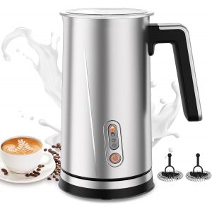 LETNERNY-Mousseur À Lait Électrique 4 En 1 Mousseur À Lait En Acier Inoxydable Pour Mousse De Lait C Et Froide - 300 Ml Grand Chauffe-Lait Pour Latte, Cappuccino, Macchiato, Chocolat Chaud (Argent) - Neuf