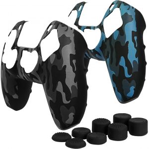 Lkljij-Silicone Antidérapant Coque Protection Compatible Avec Manette Sony Ps5 Dualsense (2 Pièces - Camouflage Noir/Bleu), Anti-Transpiration Housse Étui Avec 8 X Pro Capuchons De Pouce - Neuf