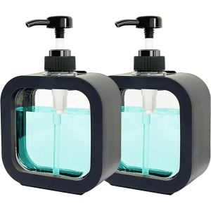 Distributeur Savon,2 Pièces Flacon Pompe Vide,Distributeur Liquide Vaisselle Distributeur Shampoing et Gel Douche Salle de Bain,Cuisine Distributeur Produit Vaisselle (300ml 2pcs-Noir) - Neuf
