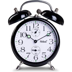 mechanischer Glockenwecker aufziehbar, Nostalgie f&uuml;r Tiefschl&auml;fer, Kinder, Morgenmuffel, mit lautem Alarm, Leuchtzeigern &iquest; Die batterielose, strahlungsfreie Alternative, Farbe: Schwarz - Neuf