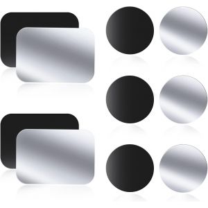 Plaques m&eacute;talliques pour Aimant t&eacute;l&eacute;phone Voiture magn&eacute;tique Lot de 10 &iquest; 6 Rondes et 4 rectangulaires, Argent - Neuf