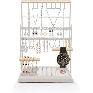 Mevronisshop-Pr&eacute;sentoir &Agrave; Bijoux,Porte Bijoux Femme Pour Colliers,Presentoir Collier Avec Plateau Pour Boucles D'oreilles,Porte Bijoux Femme Pour Colliers,Bracelets,Boucles D'oreilles,Pinces, Bagues( - Neuf