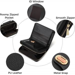 CAUC-Porte Monnaie Femme Cuir PU, Portefeuille Femme Petit avec Grand Compartiment &agrave; Pi&egrave;ces &agrave; Fermeture &Eacute;clair, Portefeuilles et Porte-Cartes avec Bouton-Pression M&eacute;tallique, Gris - Neuf