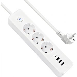 Multiprise 3 prises avec 3 ports USB A 1 USB C 3680 W 16 A avec interrupteur C&acirc;ble de 1,5 m pour bureau, cuisine Blanc - Neuf
