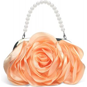RFCBC-Femmes Embrayage Sac de soirée en Satin avec Fleurs 3D Sac à Bandoulière avec Bandoulière Chaîne - Neuf
