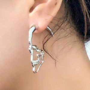 Boucles D'oreilles Punk D'halloween Pour Femmes (Argent&eacute;es), Boucles D'oreilles Pendantes Squelette De Cr&acirc;ne Effrayant Pour Accessoires D'halloween - Neuf