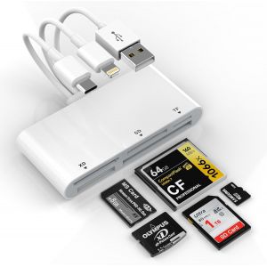 5 in 1 Multi Memory Card Reader, Lightning C-USB A Adapter for SD/TF/CF/Micro SD/XD/MS, High Speed OTG Card Reader for iPhone/iPad/Android/MacBook/PC - Neuf