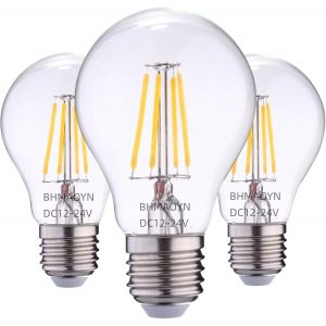 Kalsw-12v 24v E27 Ampoule Led 6w Basse Tension,Blanc Chaud 2700k Ac/Dc12-24v Antique Rétro E27 Lumières Led Équivalent 60w,Pour Système Solaire,Camping-Car Mobile Marine,Pack De 3 - Neuf