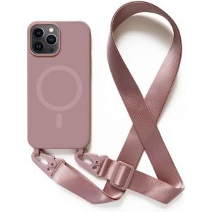 Spwa-Magn&eacute;tique Coque Avec Collier Compatible Avec Iphone 13 Pro,Tour De Cou Lani&egrave;re En Corde Pendentif Housse,Rose Gold - Neuf