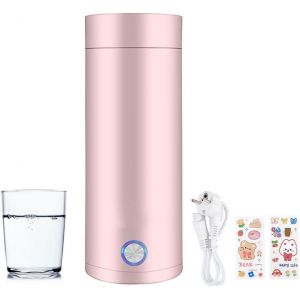 Bouilloire De Voyage 400Ml - &Eacute;lectrique Portable En Acier Inoxydable Avec C&acirc;ble D'Alimentation - 2 Autocollants Inclus - Pour Th&eacute;, Lait, Caf&eacute; (Rose) - Neuf