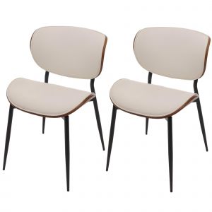 Lot de 2 chaises de salle &agrave; manger HWC-O45, chaise, bois courb&eacute; similicuir 280g/m&sup2; &Ouml;ko-Tex MVGaspect noyer, blanc - Neuf