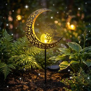 Lampes Solaires De Exterieur Jardin, Elfe Decoration Jardin Exterieur, M&eacute;tal Lune Led Boule En Verre Fissur&eacute; Lumi&egrave;re Solaire Exterieur, &Eacute;tanche, Lampe Solaire Pour Balcon, Chemin, Pelouse, Patio Deco - Neuf