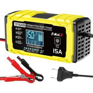 MEVRONISSHOP-Chargeur Batterie Voitures, 15A/12V & 8A/24V&iquest;Chargeur de Batterie Voiture Professionnel avec Compensation temp&eacute;rature, r&eacute;paration par Impulsion -pour Voitures&iquest;camions et &eacute;quipements Mari - Neuf
