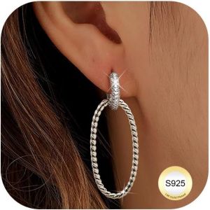 Kal-Boucles D'oreilles Cr&eacute;oles En Argent Sterling S925 -Double Cercle -Avec Zircone -Or/Argent -Boucles D'oreilles Pendantes -Double Cercle -Hypoallerg&eacute;niques -Cadeau Pour Femme - Neuf