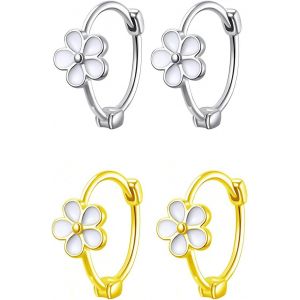 Kalhx-2 Paires Boucles D'oreilles En Argent Sterling 925 Petites Boucles D'oreilles Argent Fleurs Cr&eacute;oles Or Hypoallerg&eacute;nique Or Boucles D'oreilles Cr&eacute;oles Argent Fleur Pour Femmes Filles - Neuf