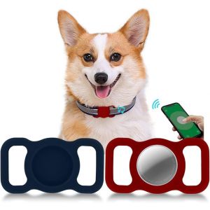 LETNERNY-tui De Protection Pour Airtag, 2 Pi&egrave;ces Accessoires De Collier De Chat De Chien De Suivi Gps Support De Boucle Pour Animaux De Compagnie,Couverture En Silicone Anti-Rayures Pour Les Airtags - Neuf