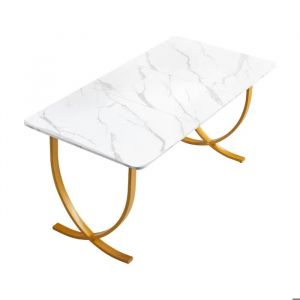 Bureau de Direction 160 x 80 cm-Duoku-Table d'Etude en Acier Q195 et Panneaux de Particules-Charge 158 kg-Blanc et Or - Neuf