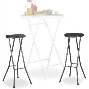 Ulteronixshop-Tabouret Pliant De Jardin Bastian Lot De 2 Sans Dossier R&eacute;sistant Hauteur 80 Cm Chaise De Bar Plastique Optique Rotin, Noir - Neuf