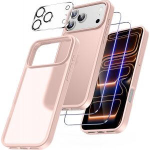 4 En 1 Coque Pour Iphone 17 Pro Max Avec 2 Verre Tremp&eacute; Et 1 Ultra Hd Cam&eacute;ra Protecteur, [Coussin D'Air Int&eacute;gr&eacute;] Antichoc Antirayures Protection Housse Pour Iphone 17 Pro Max 6.9"", Rose P&acirc;le - Neuf