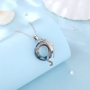 Collier Dragon En Argent Sterling Pour Femme,Cercle Vintage Pendentif En Cristal Autrichien Bijoux Cadeaux Pour Filles Femme Fille Gar&ccedil;ons Cadeau D'anniversaire,Cha&icirc;ne De 18 - Neuf