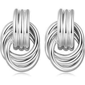 Tianyi-Noeud Boucle D'oreille Or Argent Noeud Boucle D'oreille &Eacute;paisse Boucle D'oreille Cr&eacute;ole Or Boucle D'oreille D&eacute;claration - Neuf