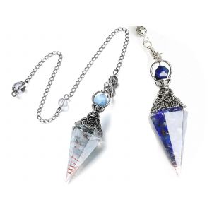 Pendule Chakra en r&eacute;sine avec cha&icirc;ne argent&eacute;e - Bleu et bleu clair - Neuf