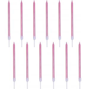 Chenquansarl-Lot De 12 Bougies Métalliques Pour Gâteau D'anniversaire - 13 Cm De Long - Pour Décoration D'anniversaire, Mariage, Fête Prénatale - Or Rose - Neuf