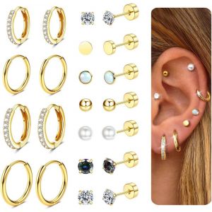 Kal-11 Pairs Boucles D'oreilles Femme Piercing Oreille Acier Inoxydable Boucle D'oreille Femme Plaqué Or 14k Creoles Argent Femme Piercing Helix Piercing Tragus Hypoallergénique Bijoux Femme - Neuf