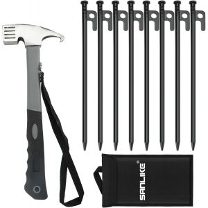 Yemaesre-Lot De 10 Piquets De Tente En Acier - Marteau De Camping - Multifonction - Pour L'extérieur - Camping - Maillet En Aluminium - Avec Extracteur De Tente - Neuf