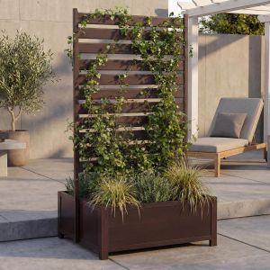 Jardini&egrave;re En Aluminium Avec Treillis Hwc-P97, Jardini&egrave;re Sur Pied, 158 X 90 X 75 CmBrun Fonc&eacute; - Neuf