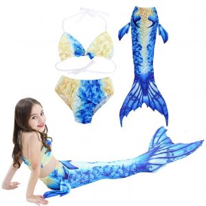Maillot De Bain 3 Pieces Pour Filles, Haut Et Culotte, Queue De Poisson, Costume De Bain Pour Enfants (110) - Neuf