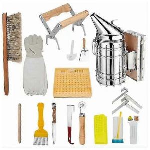 Ensemble d'outils d'apiculture,15 pièces Kit de démarrage d'apiculteur de luxe Costume d'apiculture Équipement d'apiculture adapté aux apiculteurs professionnels et débutants - Neuf