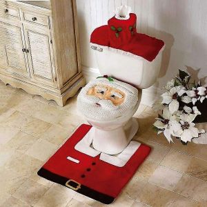 Décoration De Noël Nouveauté 3pc Noël Festif Toilette Housse De Siège,Réservoir Et Tapis Décoration De Salle De Bain - Neuf