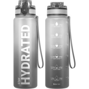 Bouteille D'eau,Gourde Sport 1l/500ml/750ml Avec Marqueur De Temps De Motivation,Sans Bpa,Étanche & ,Pour Sport,Camping (1 Bouteille).[B82] - Neuf