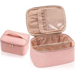 KALANKA-Trousse de Toilette Femme Voyage, Sac de Makeup Grande Capacité, Étanche Portable Trousse Toilette avec Poignée et Séparateur, Toilette Accessoires Sac Cosmétique Organisateur, Rose - Neuf