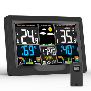 ChenQuanSarl-Station Meteo, Station Meteo Interieur Exterieur Sans Fil Avec Capteur Extérieur, Écran Lcd Couleur Numérique, Thermomètre Hygromètre Baromètre Des Phases De Lune, Prévision De La Tempér - Neuf