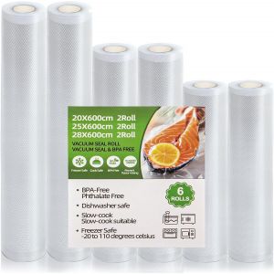 Rouleau Sous Vide Alimentaire, 6 Packs (28/25/20 x 600 cm), Sac Sous Vide Sans BPA, Compatible Avec Toutes Machines Sous Vide, Résistant à la Déchirure, Idéal Pour Conservation des Aliments - Neuf