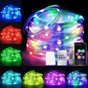 JGD-10M RGB Guirlande Lumieuse de No&euml;l,Contr&ocirc;le APP/T&eacute;l&eacute;commande,&Eacute;tanche IP65,USB Guirlande Lumineuse Multicolore,R&eacute;agir &agrave; la Musique, pour Int&eacute;rieur, Ext&eacute;rieur, Chambre, No&euml;l Mariage - Neuf