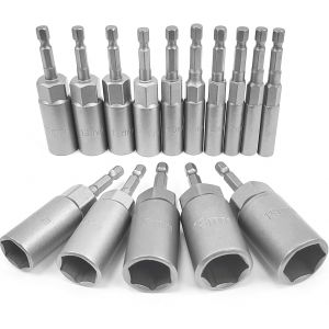 ERYI-15 Pièces Douille Visseuse Approfondir, 5.5-19Mm Adaptateur Hexagonal, Profondeur D'Usinage 34Mm, Hexagonal Pour Tournevis À Écrou De Pour Perceuse À Main, Douille Visseuse A Choc, Clé À Douille - Neuf