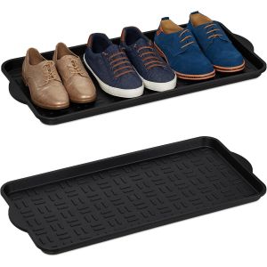 Kgabery-Lot De 2 Rangements À Chaussures,Bacs Avec Rebord Élevés,Pour 6-8 Paires,Plastique,75x36,5 Cm,Noir - Neuf