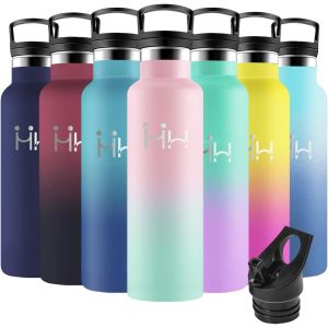 Gourde Isotherme, 750ml Anti-Fuite, Gourde Paille, Poign&eacute;e De Transport, Bouteille Isotherme, Anti-Fuite, Gourde Inox, Gourde Avec Paille Pour Sport, Voyage, &Eacute;cole, Rose Clair & Vert Clair - Neuf