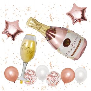 Bouteille À Champagneverre À Vin Kit De Ballons En Latex Métallique Pour Anniversaire Mariage Bachelorette Accessoire Doré Feuille D'Aluminium Pentagramme Ballon Avec Ruban - Neuf