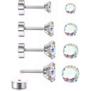 Cmjaagur-4 Paires Piercing Titane Oreille,Boucles D'oreilles Titane,Hypoallerg&eacute;nique Titane Piercing Oreille Cartilage,Helix Boucles D'oreilles Zircon,316adapt&eacute;es Aux Cadeaux Aux Parents Et [M1005] - Neuf